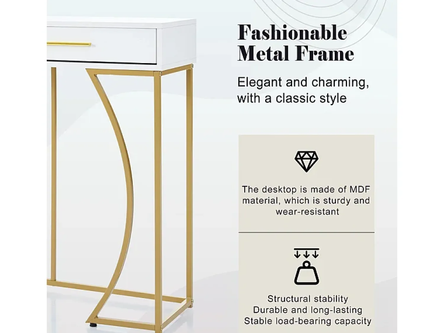 ModernLuxe Consola com 2 gavetas - estilo moderno - e Dourado^ Consola
