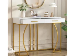 Hot Merax Consola com 2 gavetas - Pés em metal dourado - - BLITZ Branco