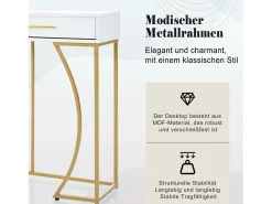 Hot Merax Consola com 2 gavetas - Pés em metal dourado - - BLITZ Branco