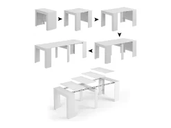 Consola*Dmora Consola Compton, Mesa de jantar extensível, Mesa com extensões multiusos extensíveis até 10 lugares, 51/237x90h78 cm, Brilhante Branco