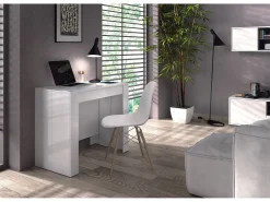 Consola*Dmora Consola Compton, Mesa de jantar extensível, Mesa com extensões multiusos extensíveis até 10 lugares, 51/237x90h78 cm, Brilhante Branco
