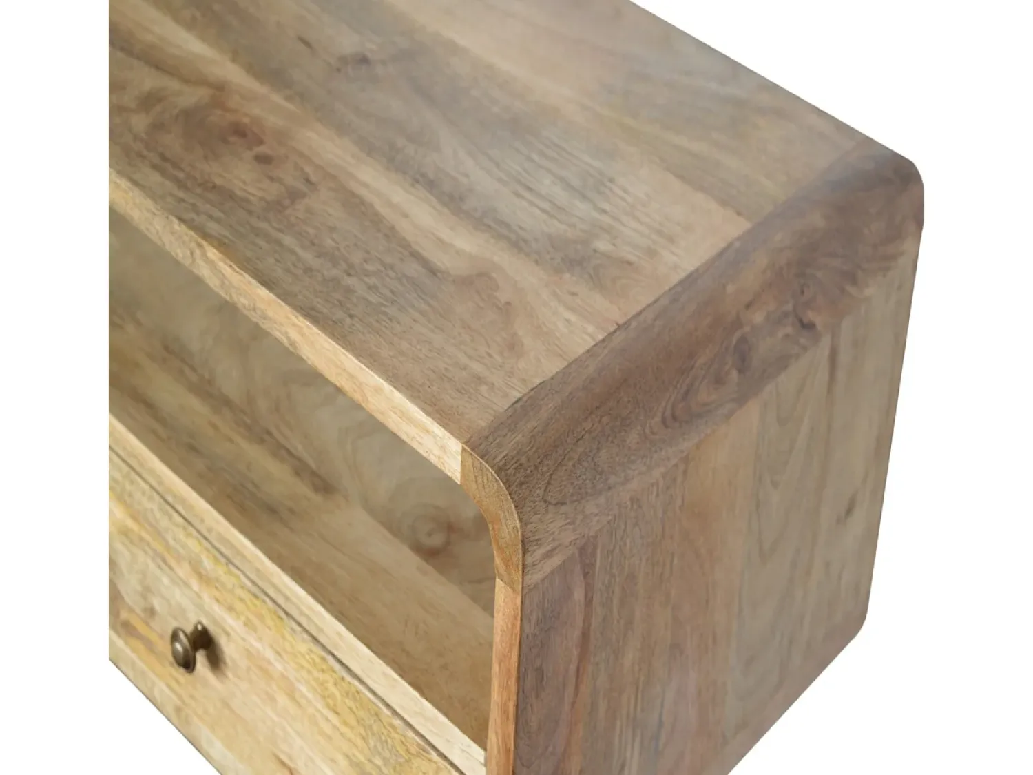 Consola* Consola curva estilo carvalho Artisan Furniture, 2 gavetas, 1 prateleira aberta, castanho claro Bege