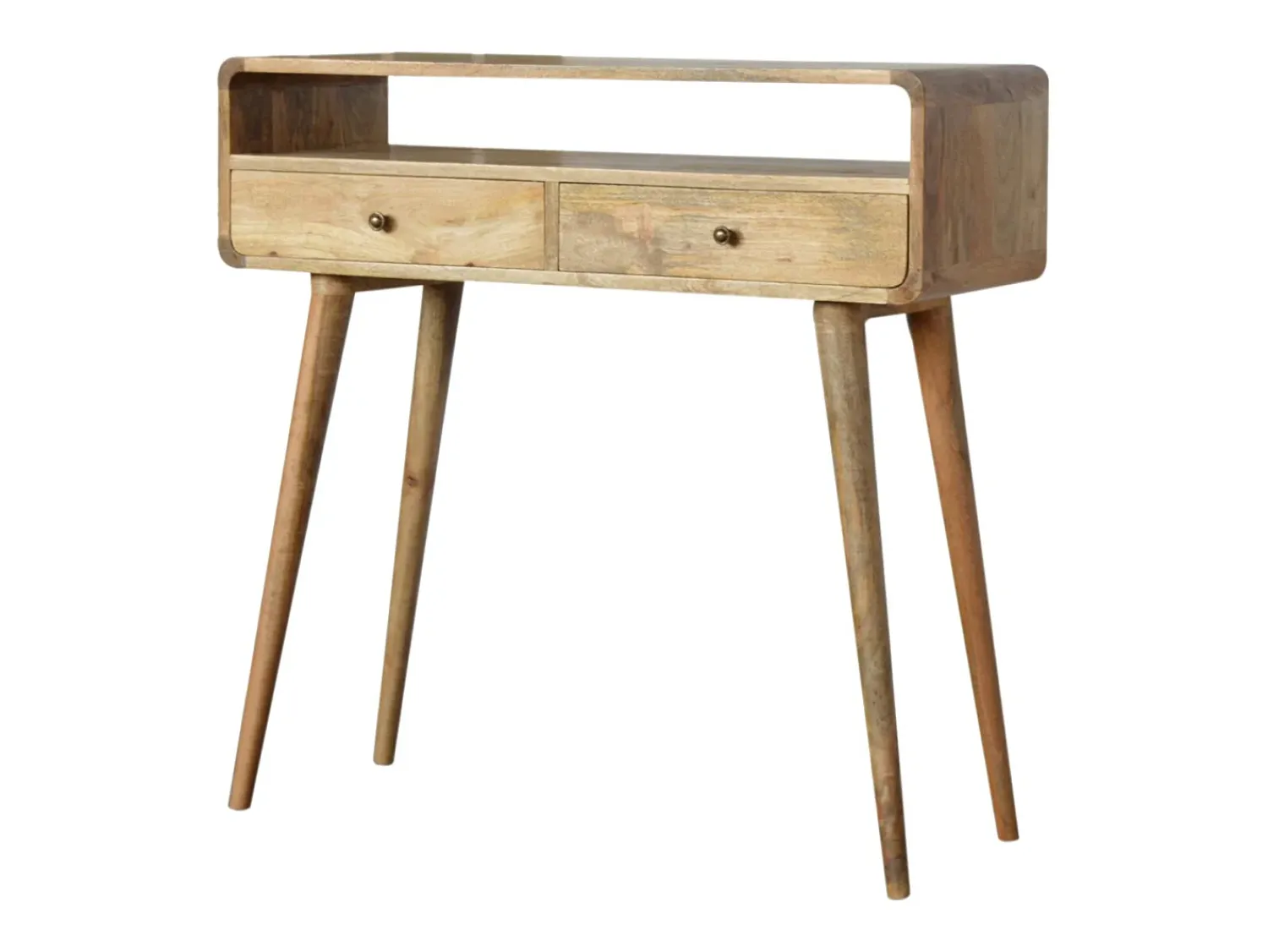 Consola* Consola curva estilo carvalho Artisan Furniture, 2 gavetas, 1 prateleira aberta, castanho claro Bege