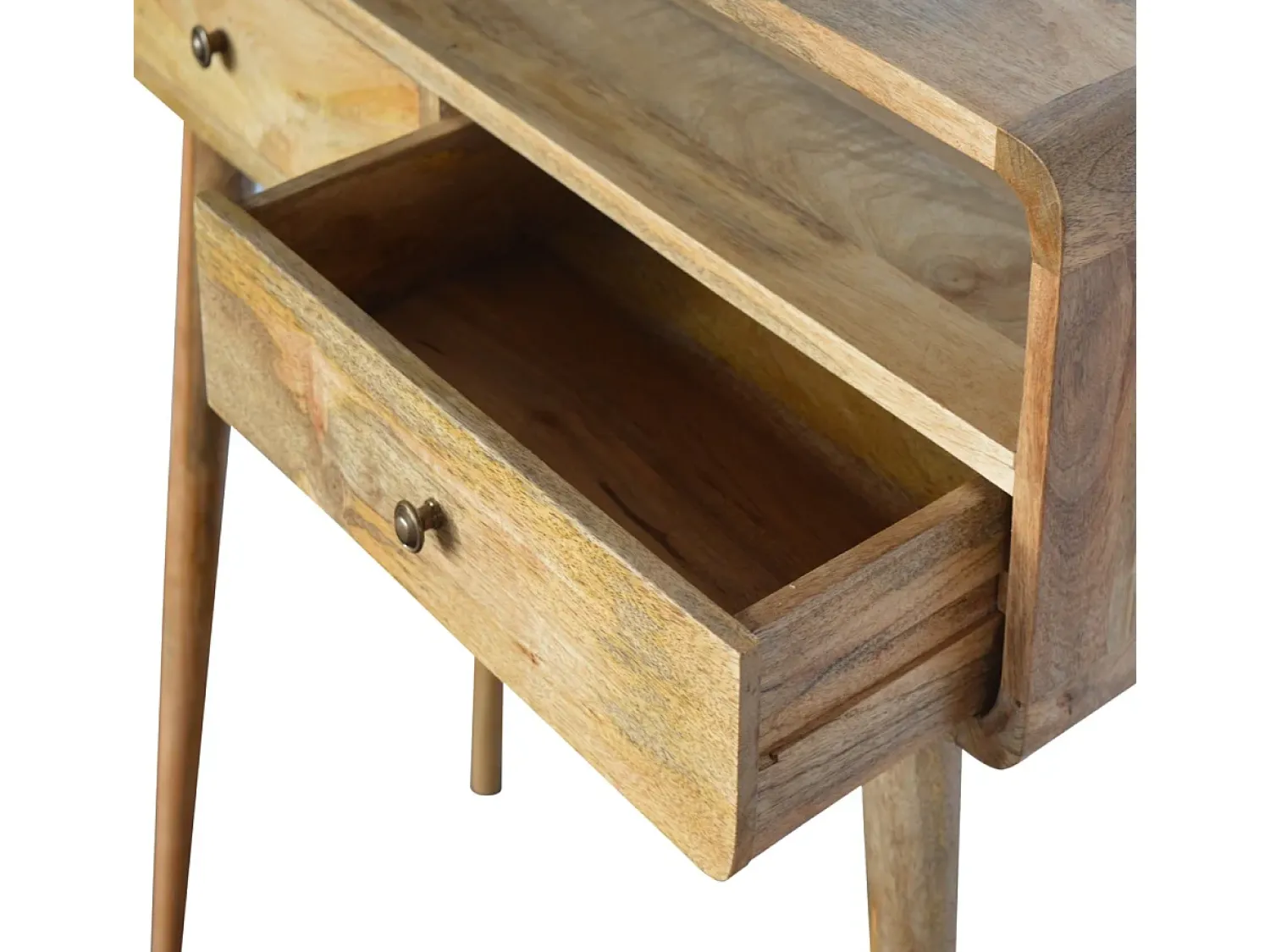 Consola* Consola curva estilo carvalho Artisan Furniture, 2 gavetas, 1 prateleira aberta, castanho claro Bege