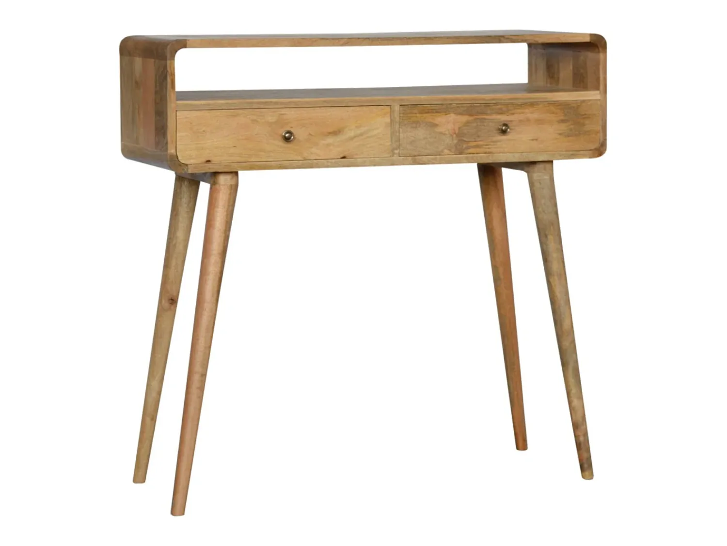 Consola* Consola curva estilo carvalho Artisan Furniture, 2 gavetas, 1 prateleira aberta, castanho claro Bege