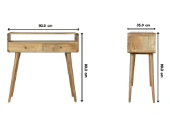 Consola* Consola curva estilo carvalho Artisan Furniture, 2 gavetas, 1 prateleira aberta, castanho claro Bege