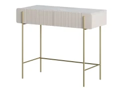 Consola* Consola de 2 gavetas com pés de metal em caxemira 100x85 cm Bege
