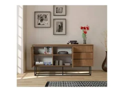 Consola*Dmora Consola Dicesar, Mesa multiuso, Armário de apoio, Secretária de corredor, 140x36h72 cm, Noz e Preto Castanho