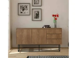 Consola*Dmora Consola Dicesar, Mesa multiuso, Armário de apoio, Secretária de corredor, 140x36h72 cm, Noz e Preto Castanho