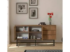Consola*Dmora Consola Dicesar, Mesa multiuso, Armário de apoio, Secretária de corredor, 140x36h72 cm, Noz e Preto Castanho