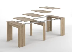 Discount Dmora Consola Diluna, Mesa de jantar extensível, Mesa com extensões multiusos extensíveis até 10 lugares, 51/237x90h78 cm, Carvalho Castanho