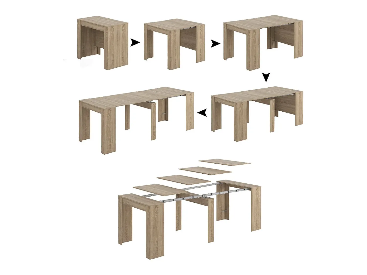 Discount Dmora Consola Diluna, Mesa de jantar extensível, Mesa com extensões multiusos extensíveis até 10 lugares, 51/237x90h78 cm, Carvalho Castanho