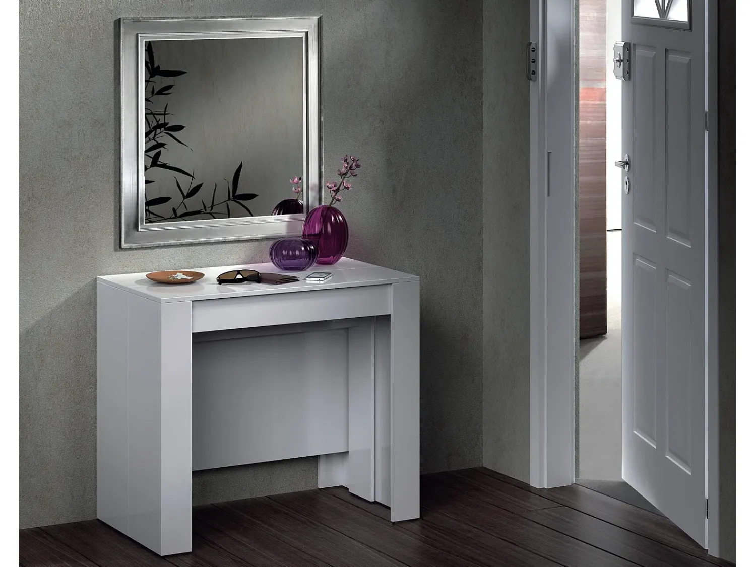 Dmora Consola Diluna, Mesa de jantar extensível, Mesa com extensões multiusos extensíveis até 10 lugares, 51/237x90h78 cm, Brilhante^ Consola