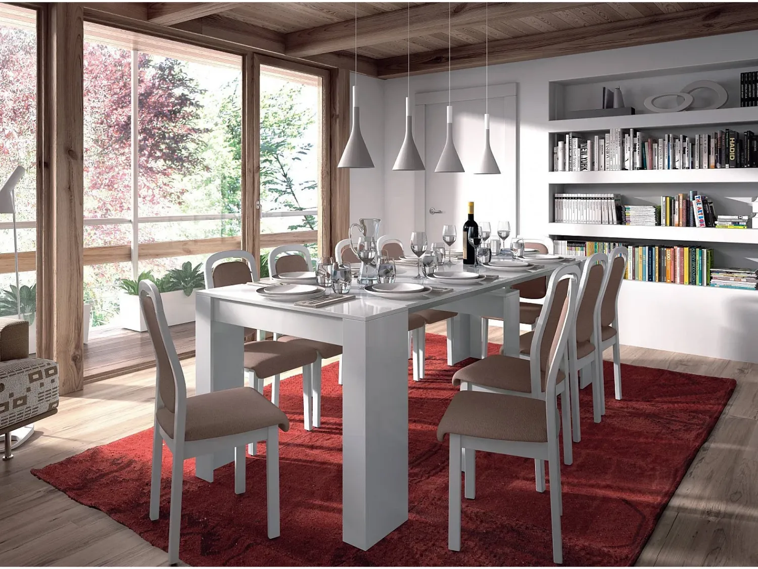 Dmora Consola Diluna, Mesa de jantar extensível, Mesa com extensões multiusos extensíveis até 10 lugares, 51/237x90h78 cm, Brilhante^ Consola