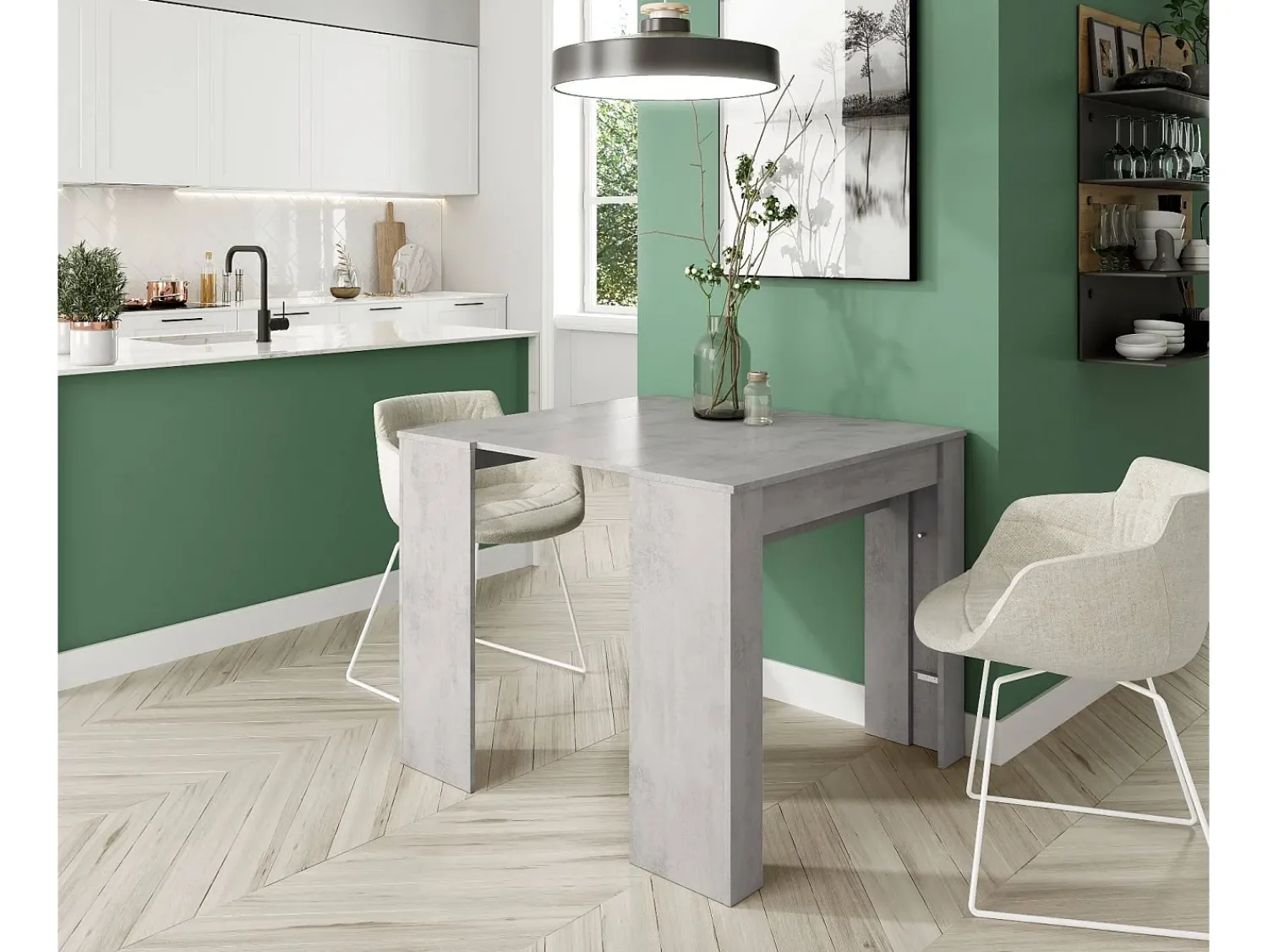 Dmora Consola Diluna, Mesa de jantar extensível, Mesa com extensões multiusos extensíveis até 10 lugares, 51/237x90h78 cm, Cimento^ Consola