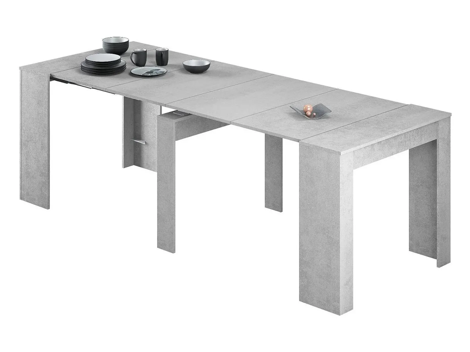 Dmora Consola Diluna, Mesa de jantar extensível, Mesa com extensões multiusos extensíveis até 10 lugares, 51/237x90h78 cm, Cimento^ Consola