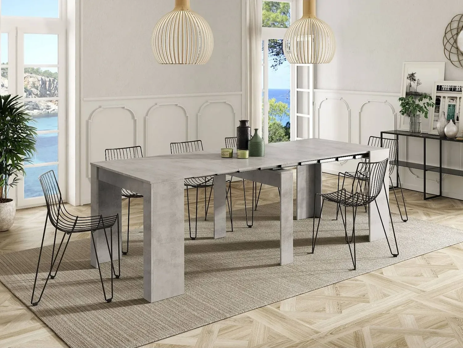 Dmora Consola Diluna, Mesa de jantar extensível, Mesa com extensões multiusos extensíveis até 10 lugares, 51/237x90h78 cm, Cimento^ Consola