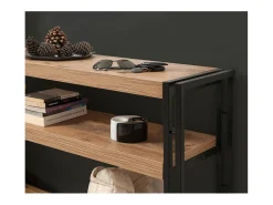 Consola|Dmora Consola Dmazzarr, Mesa multiusos, Armário de apoio, Secretária de corredor, 140x35h80 cm, Carvalho e Preto Castanho