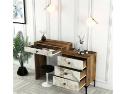 Consola|Dmora Consola Dmuntean, Mesa multiuso, Armário de apoio, Secretária de corredor, 124x40h85 cm, Noz e Branco Castanho