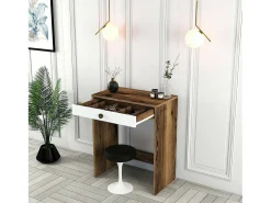 Consola*Dmora Consola Dpillo, Mesa multiuso, Armário de apoio, Secretária de corredor, 70x85h40 cm, Noz e Branco Castanho