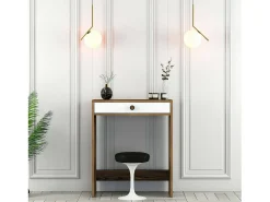 Consola*Dmora Consola Dpillo, Mesa multiuso, Armário de apoio, Secretária de corredor, 70x85h40 cm, Noz e Branco Castanho