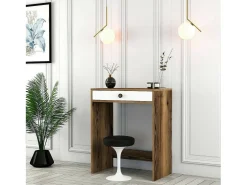 Consola*Dmora Consola Dpillo, Mesa multiuso, Armário de apoio, Secretária de corredor, 70x85h40 cm, Noz e Branco Castanho