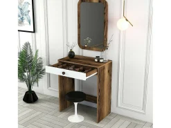 Consola*Dmora Consola Dplacch, Mesa multiuso, Armário de apoio, Secretária de corredor, 70x85h40 cm, Nogueira e Branco Castanho