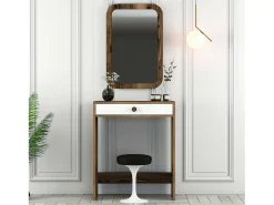 Consola*Dmora Consola Dplacch, Mesa multiuso, Armário de apoio, Secretária de corredor, 70x85h40 cm, Nogueira e Branco Castanho