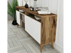 Dmora Consola Dpogg, Mesa multiuso, Armário de apoio, Secretária de corredor, 180x35h79 cm, Noz e Branco^ Consola