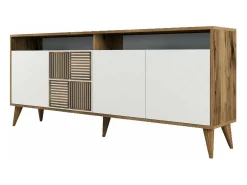 Dmora Consola Dpogg, Mesa multiuso, Armário de apoio, Secretária de corredor, 180x35h79 cm, Noz e Branco^ Consola