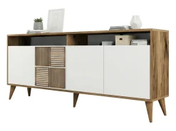 Dmora Consola Dpogg, Mesa multiuso, Armário de apoio, Secretária de corredor, 180x35h79 cm, Noz e Branco^ Consola
