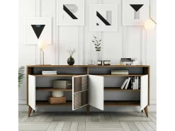 Dmora Consola Dpogg, Mesa multiuso, Armário de apoio, Secretária de corredor, 180x35h79 cm, Noz e Branco^ Consola