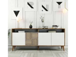 Dmora Consola Dpogg, Mesa multiuso, Armário de apoio, Secretária de corredor, 180x35h79 cm, Noz e Branco^ Consola