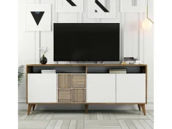 Dmora Consola Dpogg, Mesa multiuso, Armário de apoio, Secretária de corredor, 180x35h79 cm, Noz e Branco^ Consola