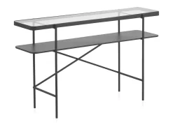 Consola* Consola em metal com tampo de vidro Preto