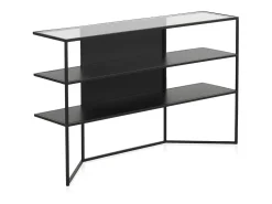 Consola* Consola em metal com tampo de vidro Preto