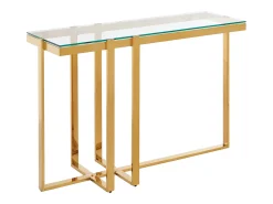 Consola|Vente-unique Consola em vidro temperado e aço inoxidável cromado, transparente e dourado - VELETIA Transparente / Dourado