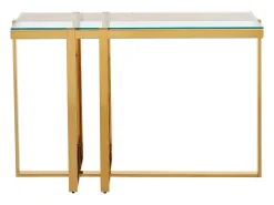 Consola|Vente-unique Consola em vidro temperado e aço inoxidável cromado, transparente e dourado - VELETIA Transparente / Dourado