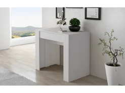 Outlet Dmora Consola extensível Alberique, Mesa com extensões, Consola multiusos, Mesa de jantar extensível até 10 lugares, 90/237x51h78 cm, Branco