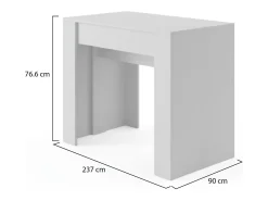 Outlet Dmora Consola extensível Alberique, Mesa com extensões, Consola multiusos, Mesa de jantar extensível até 10 lugares, 90/237x51h78 cm, Branco