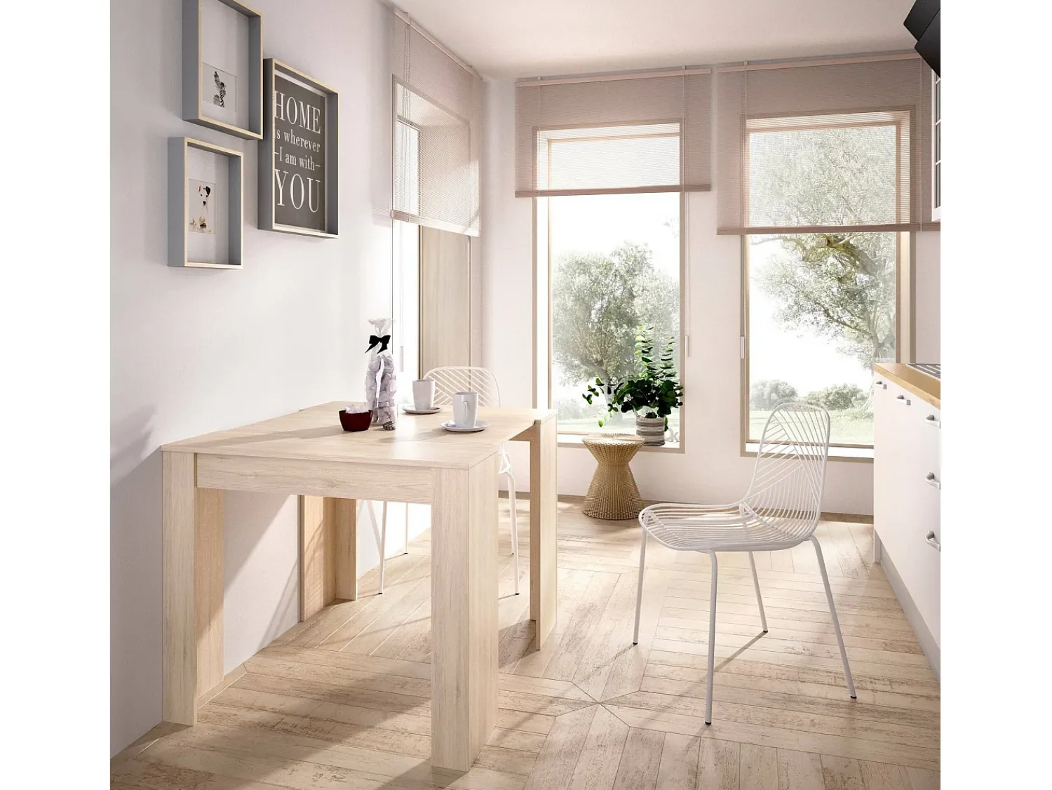 Consola*Dmora Consola extensível Dbiragh, Consola extensível multiposições, Mesa de jantar multiusos, 54/239x90h77 cm, Carvalho Natural claro