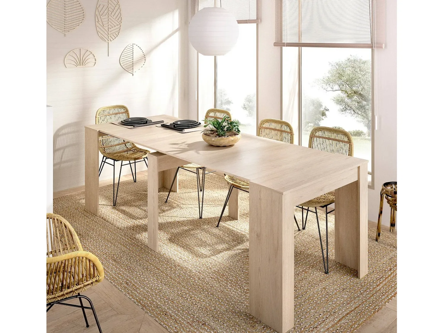 Consola*Dmora Consola extensível Dbiragh, Consola extensível multiposições, Mesa de jantar multiusos, 54/239x90h77 cm, Carvalho Natural claro