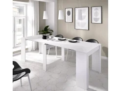 Consola*Dmora Consola extensível Dbiragh, Mesa de jantar multiusos, Consola extensível multiposições com suporte de extensão incluído, 54/239x90h77 cm, Branco