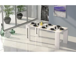 Sale Dmora Consola extensível Detound, Mesa de jantar extensível, Consola multiusos com extensões, 100% Fabricado em Itália, 186x80h76 cm, Branco