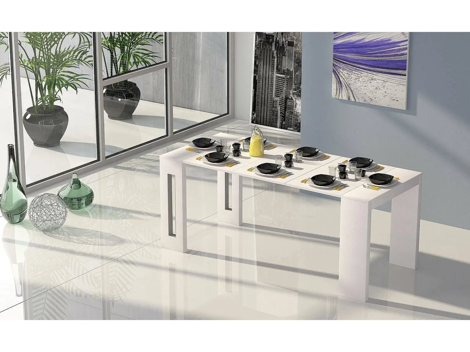 Sale Dmora Consola extensível Detound, Mesa de jantar extensível, Consola multiusos com extensões, 100% Fabricado em Itália, 186x80h76 cm, Branco
