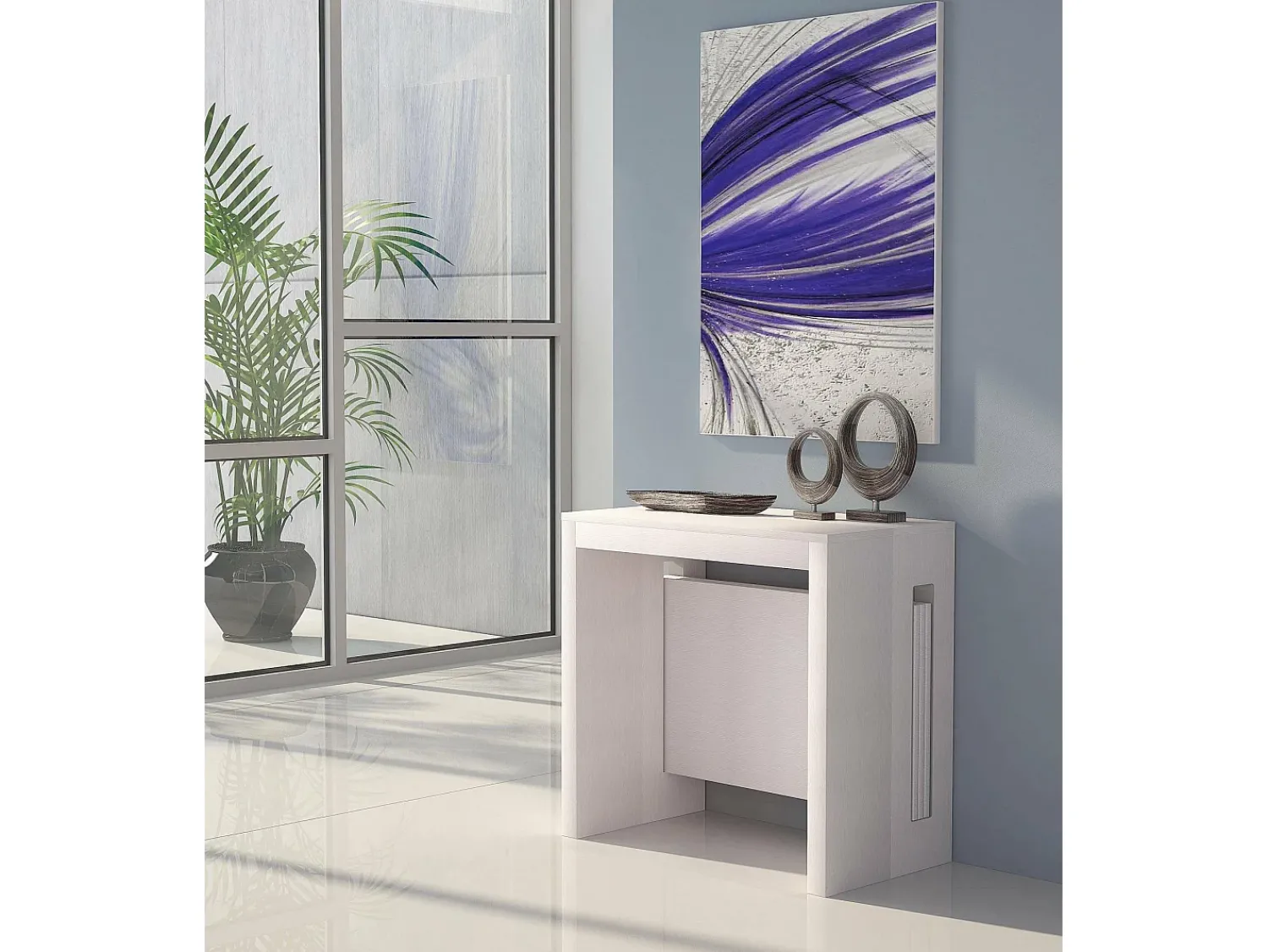 Sale Dmora Consola extensível Detound, Mesa de jantar extensível, Consola multiusos com extensões, 100% Fabricado em Itália, 186x80h76 cm, Branco