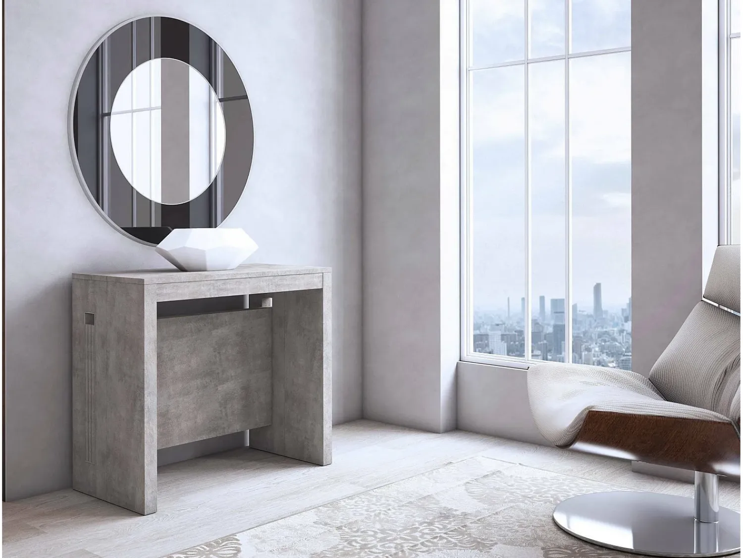 Consola|Dmora Consola extensível Detound, Mesa de jantar extensível, Consola multiuso com extensões, 100% Fabricado em Itália, 186x80h76 cm, Cimento Cinzento
