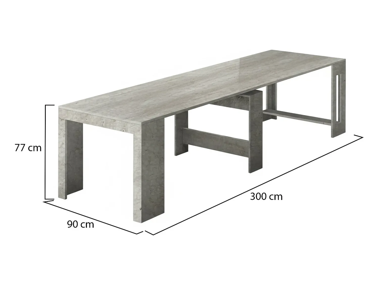 Consola|Dmora Consola extensível Dguigo, Consola extensível até 12 lugares, Mesa com suportes de extensão, 100% Fabricado em Itália, 51/300x90h77 cm, Cimento Cinzento