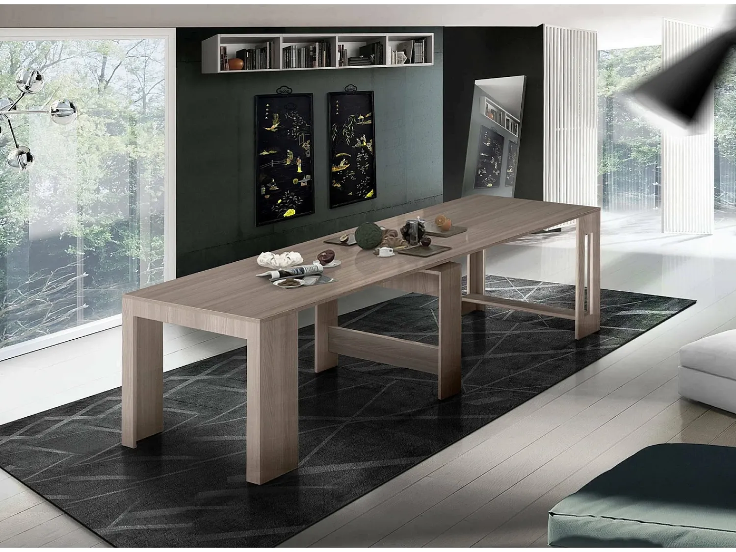Discount Dmora Consola extensível Dguigo, Consola extensível até 12 lugares, Mesa com suportes de extensão, 100% Fabricado em Itália, 51/300x90h77 cm, Olmo pérola Castanho