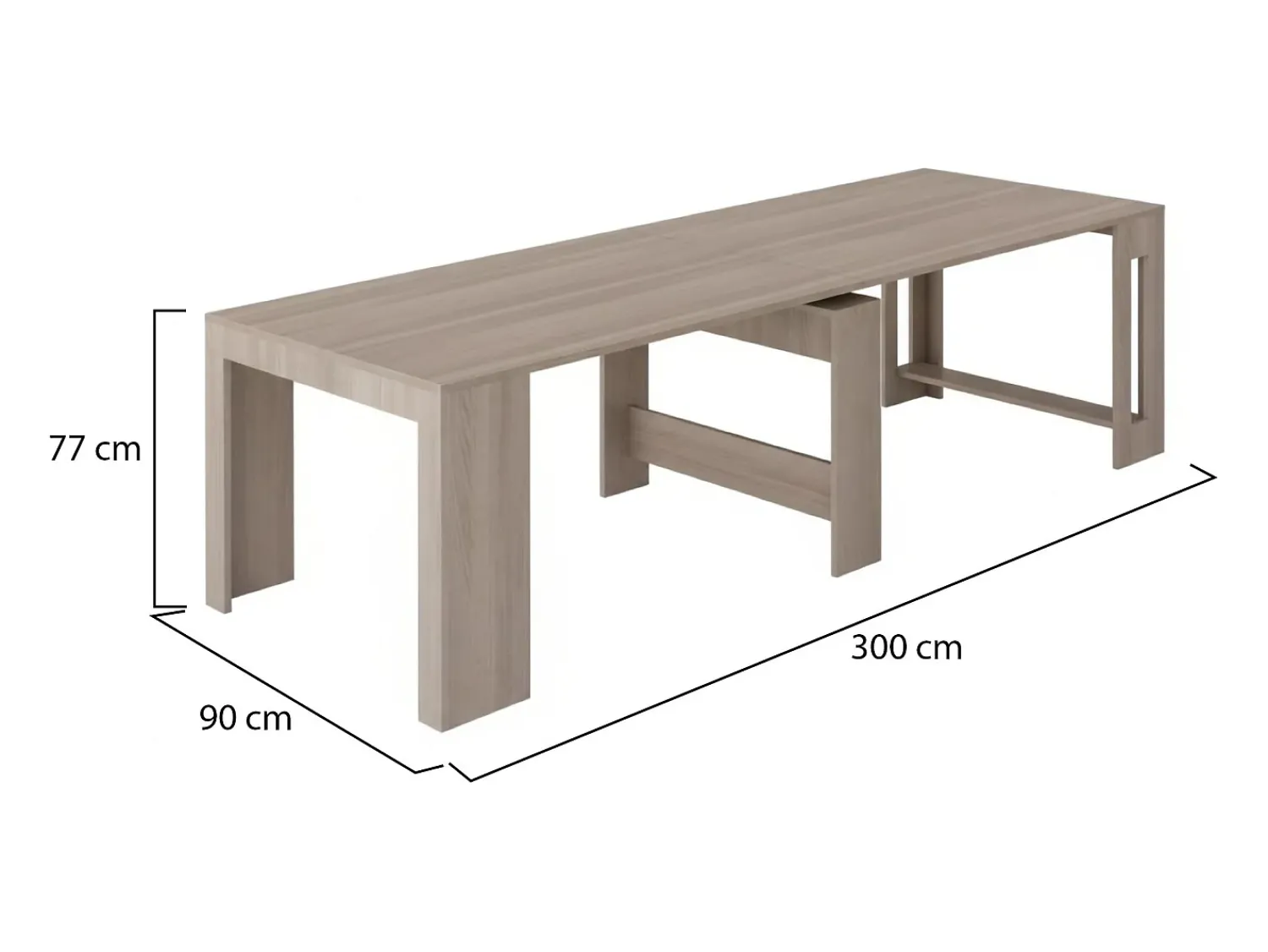 Discount Dmora Consola extensível Dguigo, Consola extensível até 12 lugares, Mesa com suportes de extensão, 100% Fabricado em Itália, 51/300x90h77 cm, Olmo pérola Castanho